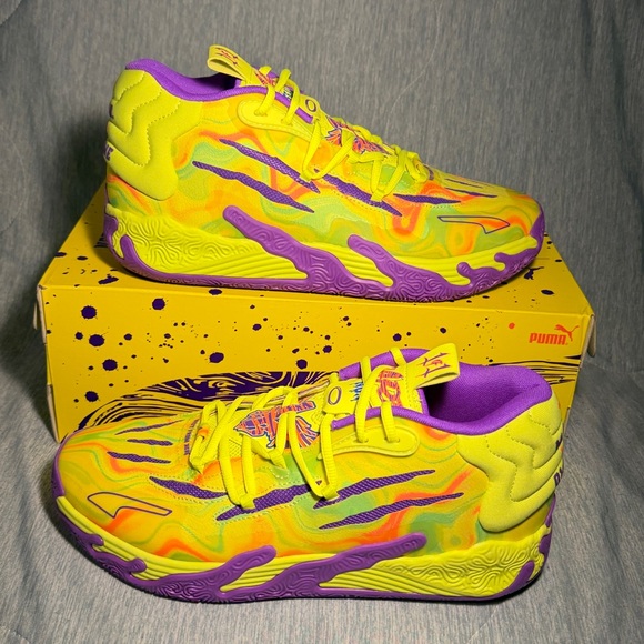 Puma MB.03 Spark LaMelo Ball Basketball Shoes Yellow and Purple Glimmer 10.5 - Picture 3 of 17